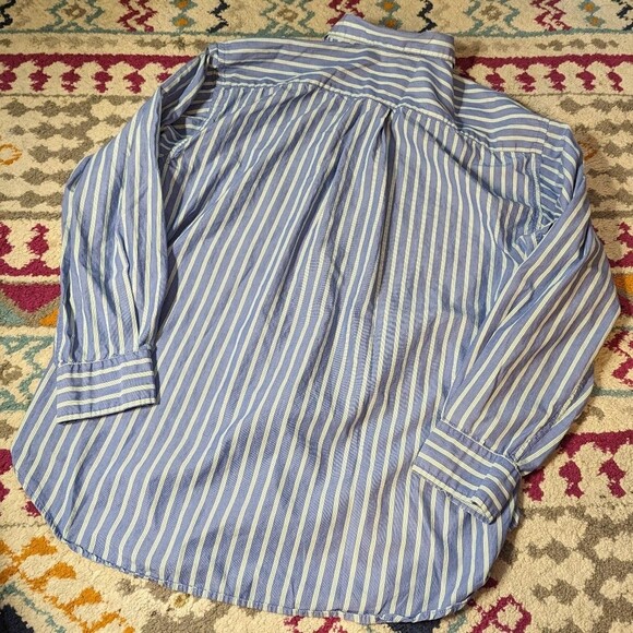 Gap Size Large Men's Blue Green & White Striped Classic Tailored Button Shirt - Picture 2 of 5